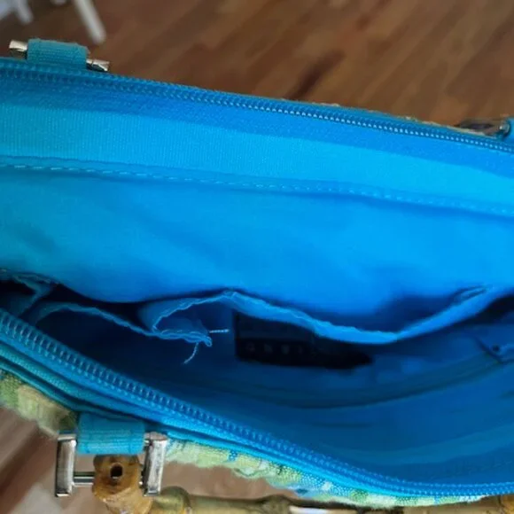 BRACIANO | Vintage Green & Blue Small Tote Purse Bag w/Round Mirror inserts - Picture 9 of 11